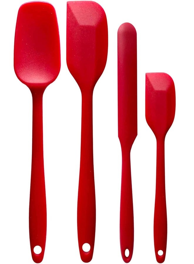 FS COOL Set of 4pcs- Silicone Spatula Rubber Spoon Jar Kitchen Utensils for Non Stick Cookware, Heat-Resistant Spatula with Strong Stainless Steel Core, for Baking, Cooking, Scraping & Mixing (Red) - Image 1